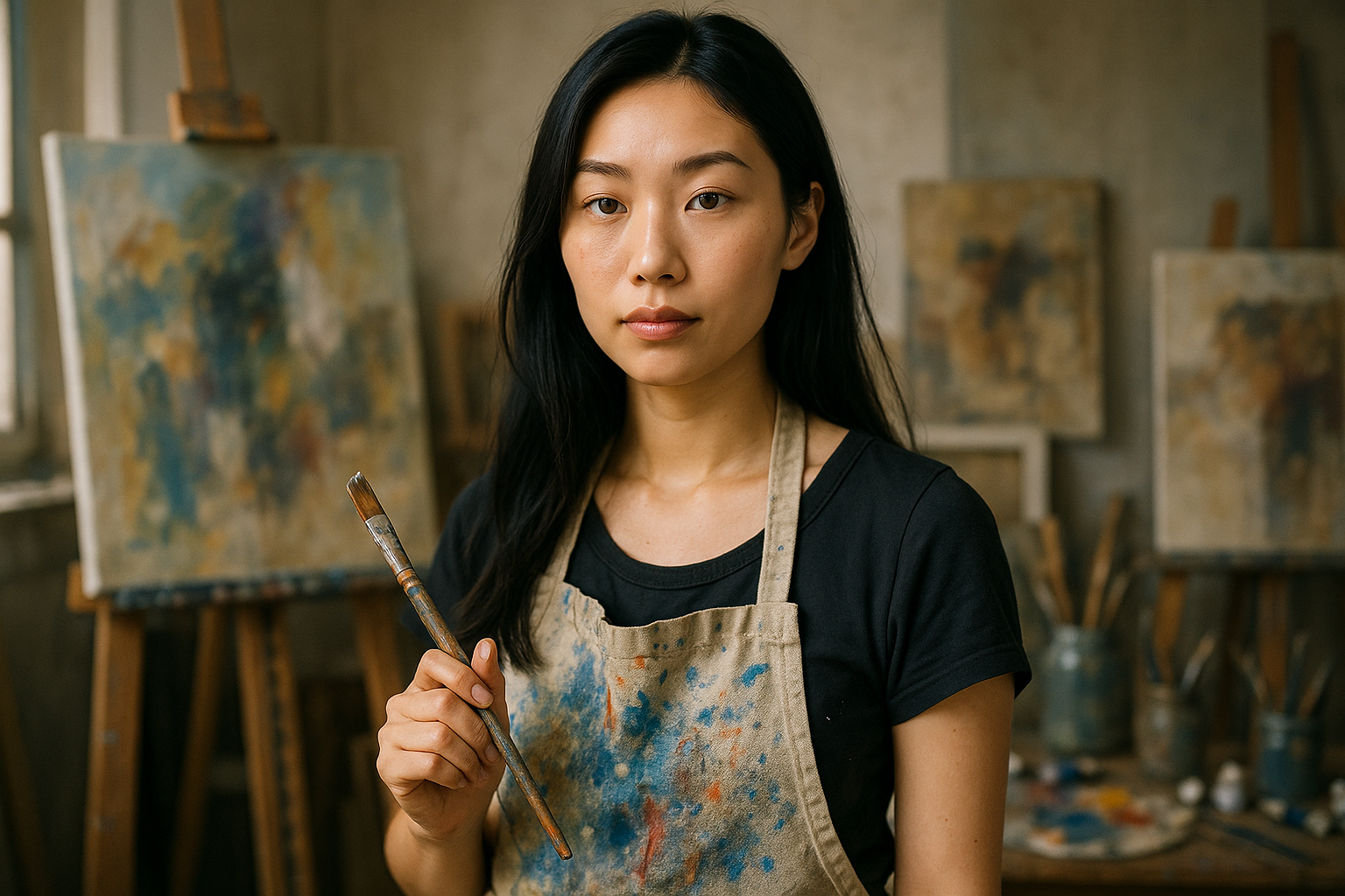 生成一个东方美女艺术家，照片写实风格