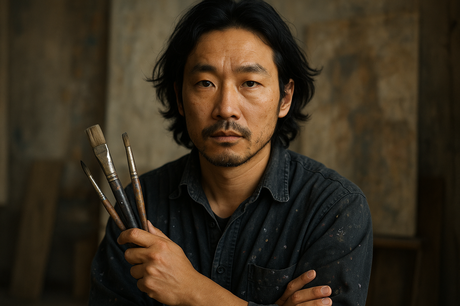 生成艺术家照片，黄种人，写实拍照风格